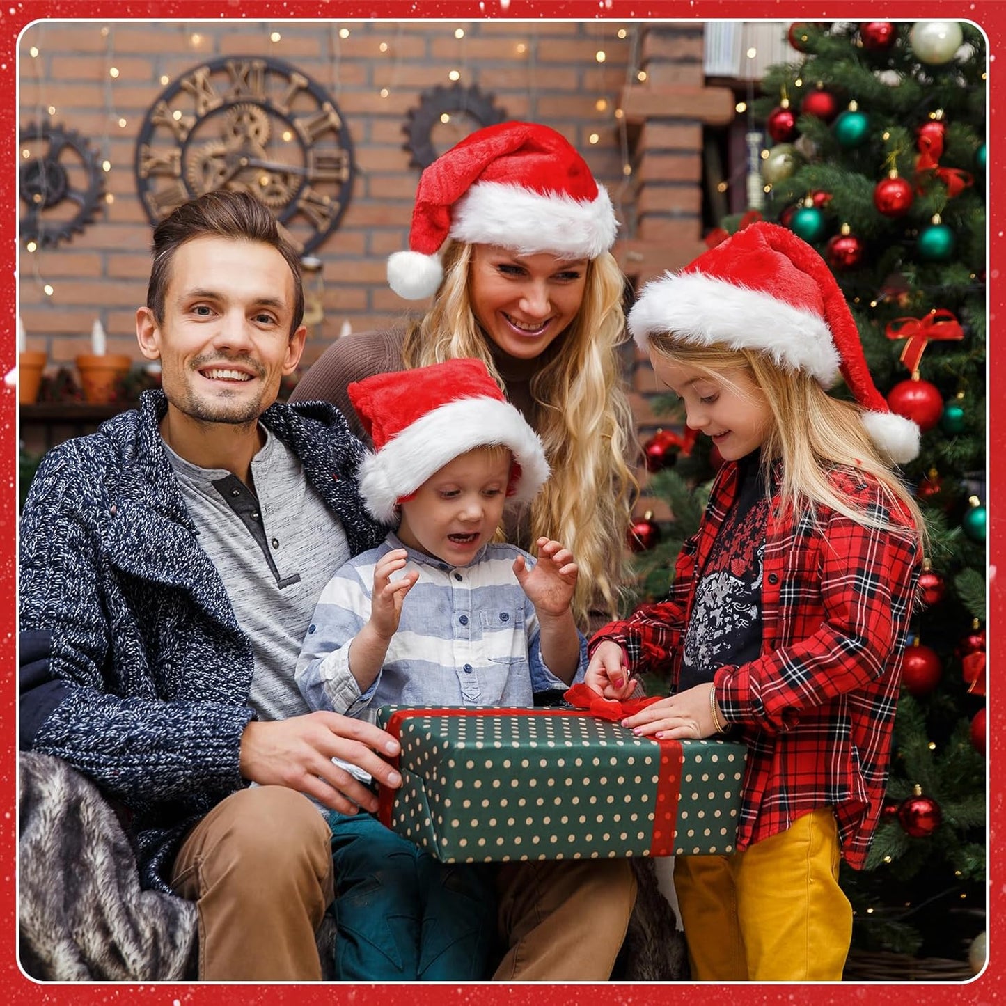 Santa Hats Adult, Christmas Hats for Women or Men, Gorros De Navidad Classic Extra Thicken Plush Xmas Santa Hat for New Year, Unisex Adult Size 4Pcs