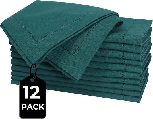 Homidate Hemstitched Cotton Dinner Napkins Set of 12 – 18x18 Aventurine Color – Machine Washable Fabric Napkins for Weddings, Special Events & Formal Dining