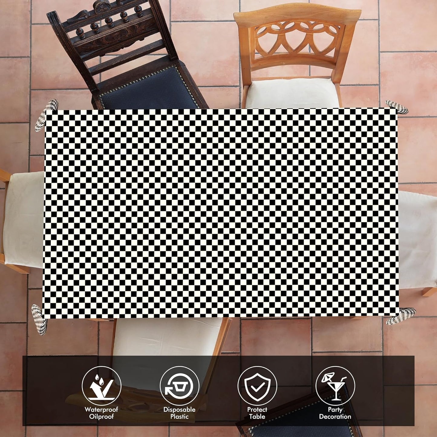 GREATRIL Black White Checkered Party Table Covers Tablecloth for Racing Theme Birthdays Party/Ceremony Decorations Rectangle Tablecover 54'' x 108'' - 2 Packs
