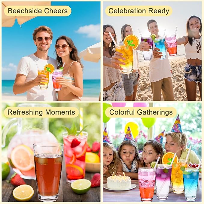 6 Pcs Plastic Drinking Tumblers of 24 oz, Acrylic Drinking Glasses with Straw&PP Brush, BPA-Free, Stackable Water Cups, Clear Cups for Juice, Wine (24 oz-6 pcs)