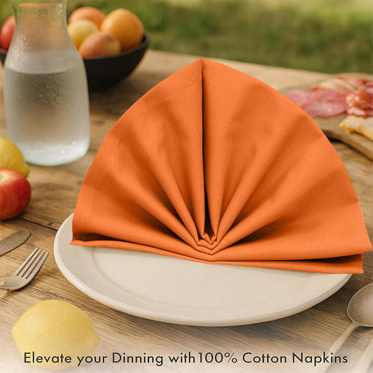 Ruvanti Premium Cloth Napkins Set of 12, 18x18 Inches, 100% Cotton, Washable, Soft & Absorbent, Perfect for Wedding, Christmas, Thanksgiving Dinners - Orange Peel