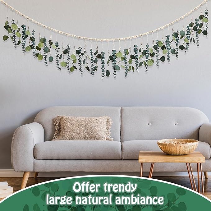 Juexica Artificial Eucalyptus Fall Wall Decor Boho Hanging with LED Light Farmhouse Artificial Greenery Modern Decor with LED for Fall Home Bedroom Office Bathroom Kitchen