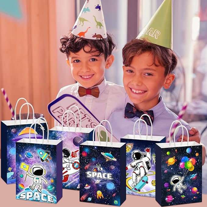 Outus 24 Pcs Space Party Favors Bags Galaxy Gift Bags Space Paper Goodie Bags Astronaut Party Favors Planet Starry Sky Candy Treat Bags for Kids Astronaut Science Themed Birthday Party Supplies