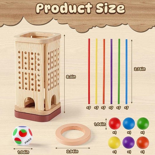 Pinshoon Montessori Game Wooden Board Game, Multiplayer for Kids 4-8, Math Educational, Fine Motor Skill Toy for Girls Boys, Classic Fun Games for Age 3 4 5 6 7 8 Girls Boys Gifts (Storable)