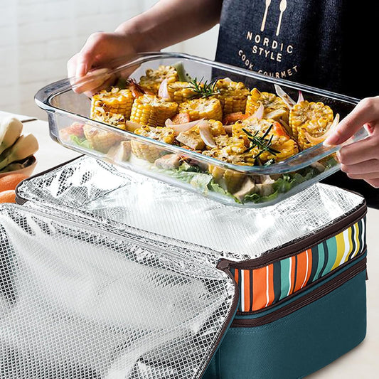 MIER Insulated Double Casserole Carrier Bag for Lasagna Lugger, Potluck Parties, Picnic, Beach, Fits 9 x 13 Inches Baking Dish, Casserole Dish, Expandable by Mid Zipper, Peacock Blue