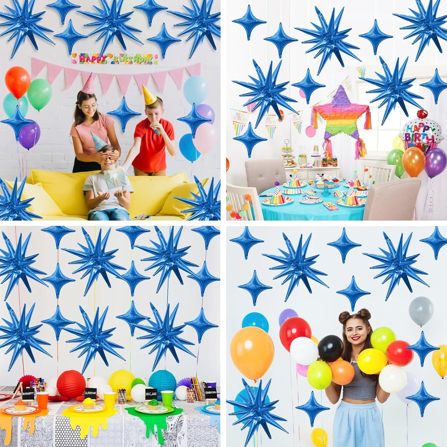 Blue Star Balloon,Dark Blue 6Pcs 22Inch Explosion Star Balloons and 10Pcs 10Inch Four Angle Balloons Kit for Birthday Graduation Anniversary Baby Shower Wedding Party Decorations