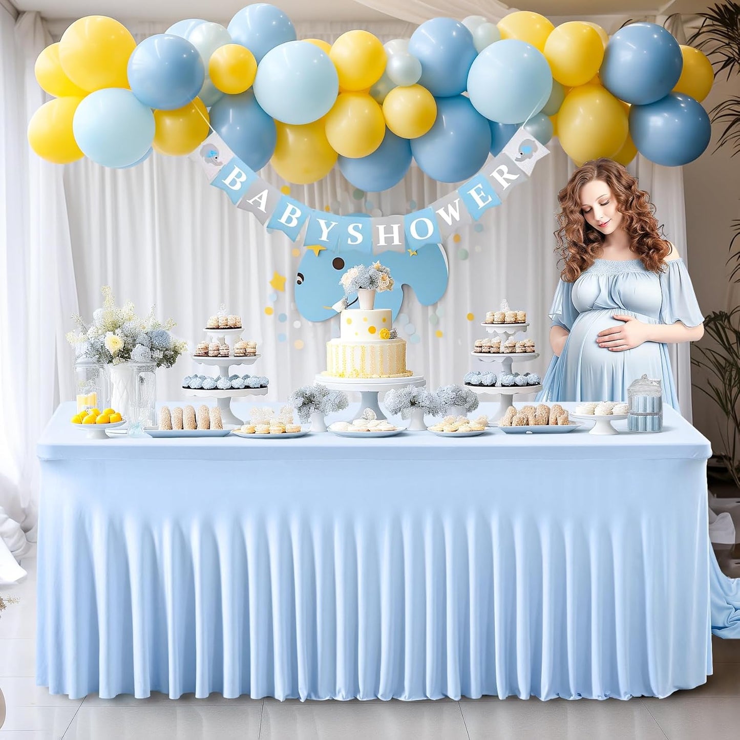 2 Packs Baby Blue Spandex Tableclothes for 6 Foot Rectangle Table, Spandex Table Covers 6FT Stretch Table Skirts Rectangle Wrinkle Free Fitted Tablecover for Event, Wedding, Banquet & Parties