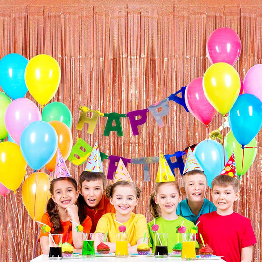 Tinsel Foil Fringe Curtain, 2 Pack Metallic Tinsel Curtain Backdrop for Party Decorations, Large Glitter Streamer Backdrop for Birthday Wedding Christmas Photo Booth (Rose Gold)