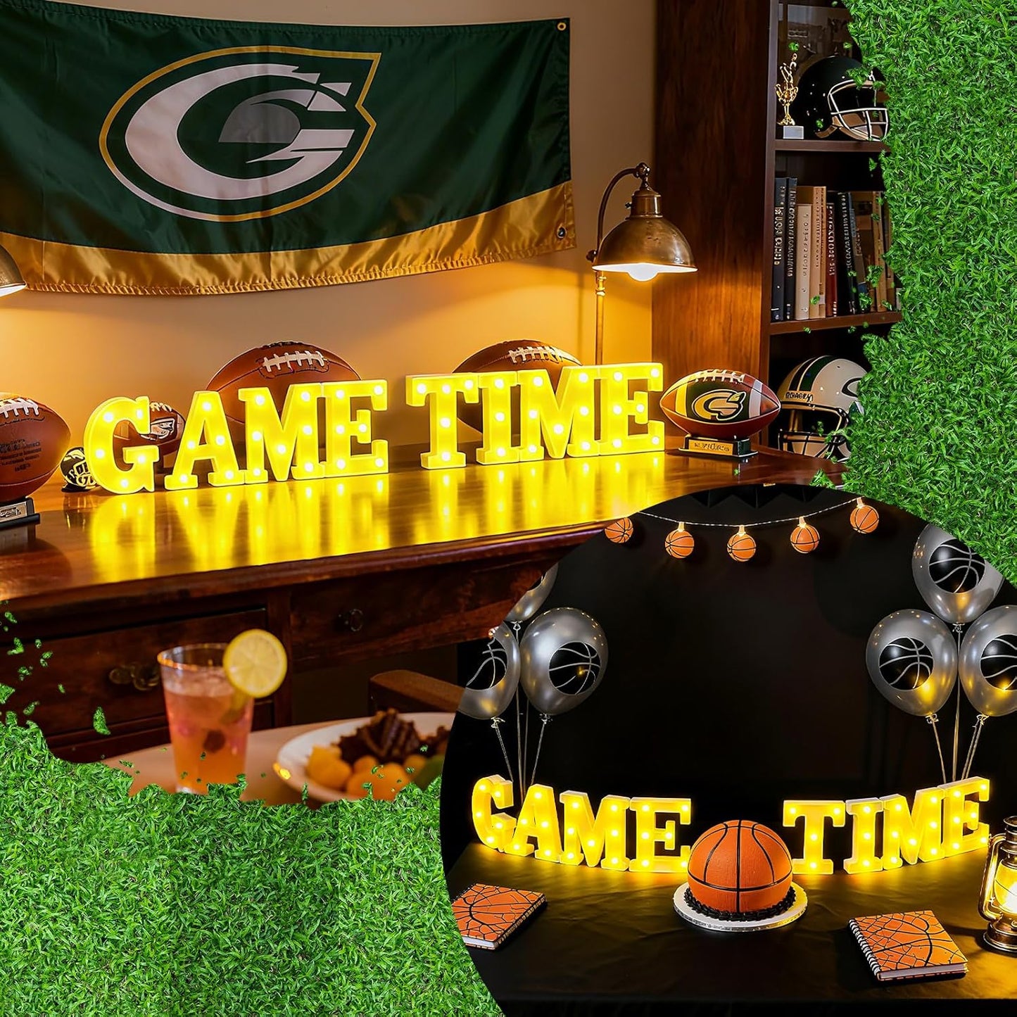 8 Pcs Football Game Time Large LED Letter Sign LED Lights Battery Powered Game Time Table Decorations for Football Theme Party Decoration