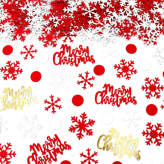 200pcs Christmas Confetti for Tables, Red and Gold Snowflake Confetti with Merry Christmas Table Scatter for Winter Holiday Xmas Festival Party Decorations.