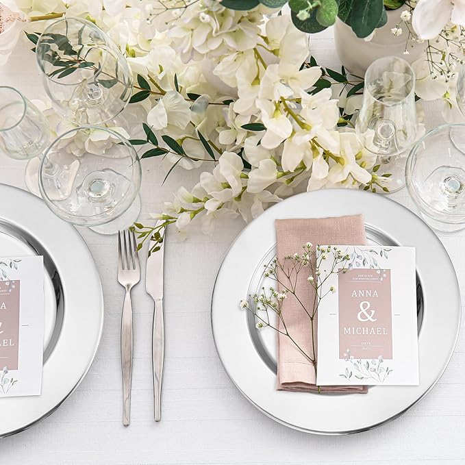 Vesici 24 Pcs Silver Stainless Steel Charger Plates 13 Inch Round Metal Charger Plates Bulk Mirror Elegant Charger Luxury Table Decor for Wedding Dinner Party