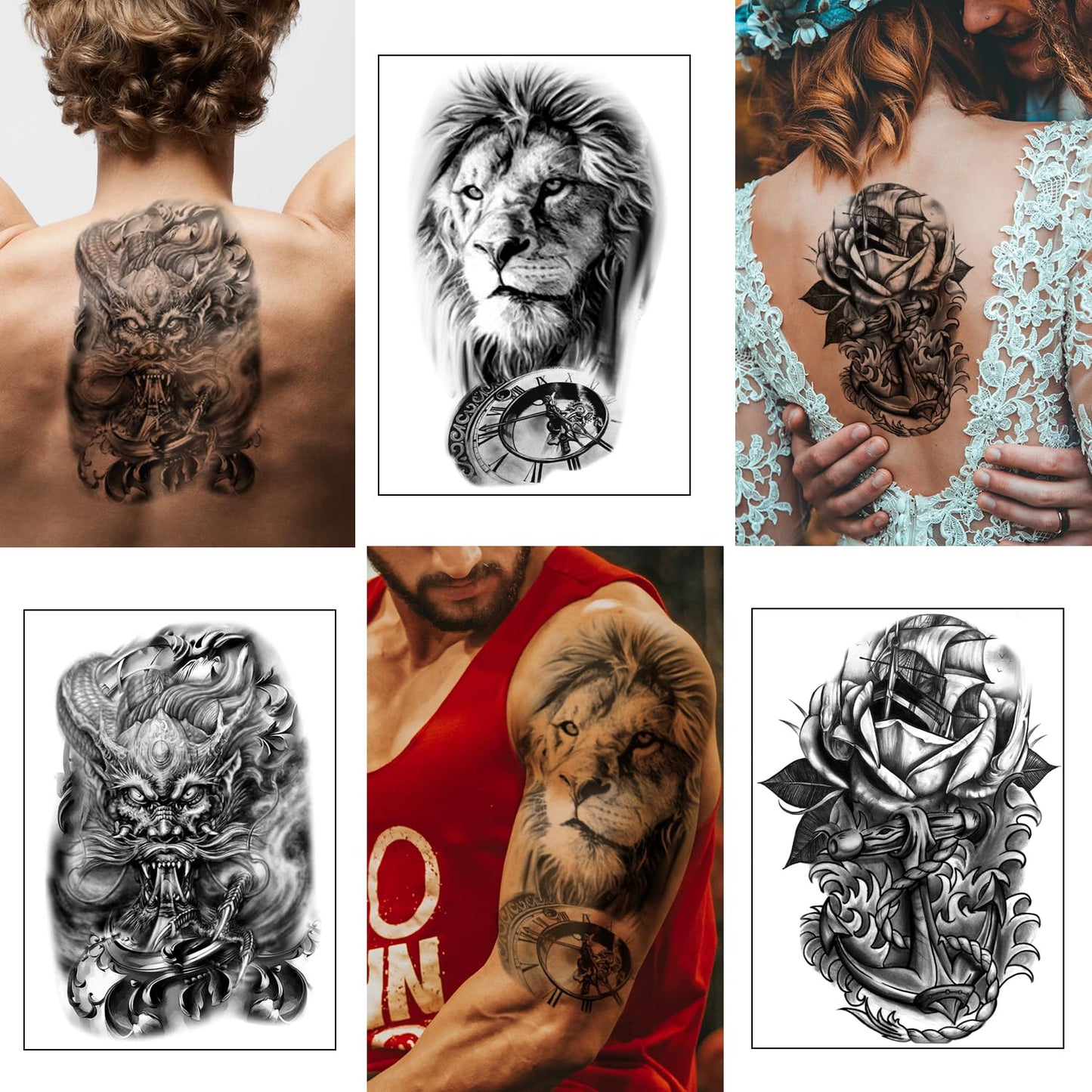 Yazhiji 36 Sheets Temporary Tattoos Stickers, 12 Sheets Fake Body Arm Chest Shoulder Tattoos for Men or Women with 24 Sheets Tiny Black Tattoos