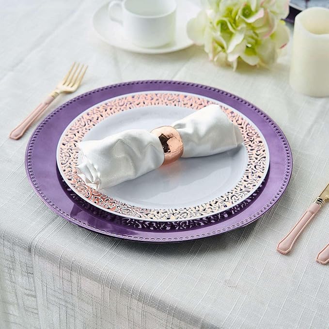 Efavormart 6 pcs 13" Purple Beaded Round Charger Plates for Tabletop Decor Holiday Wedding Catering Event Decoration