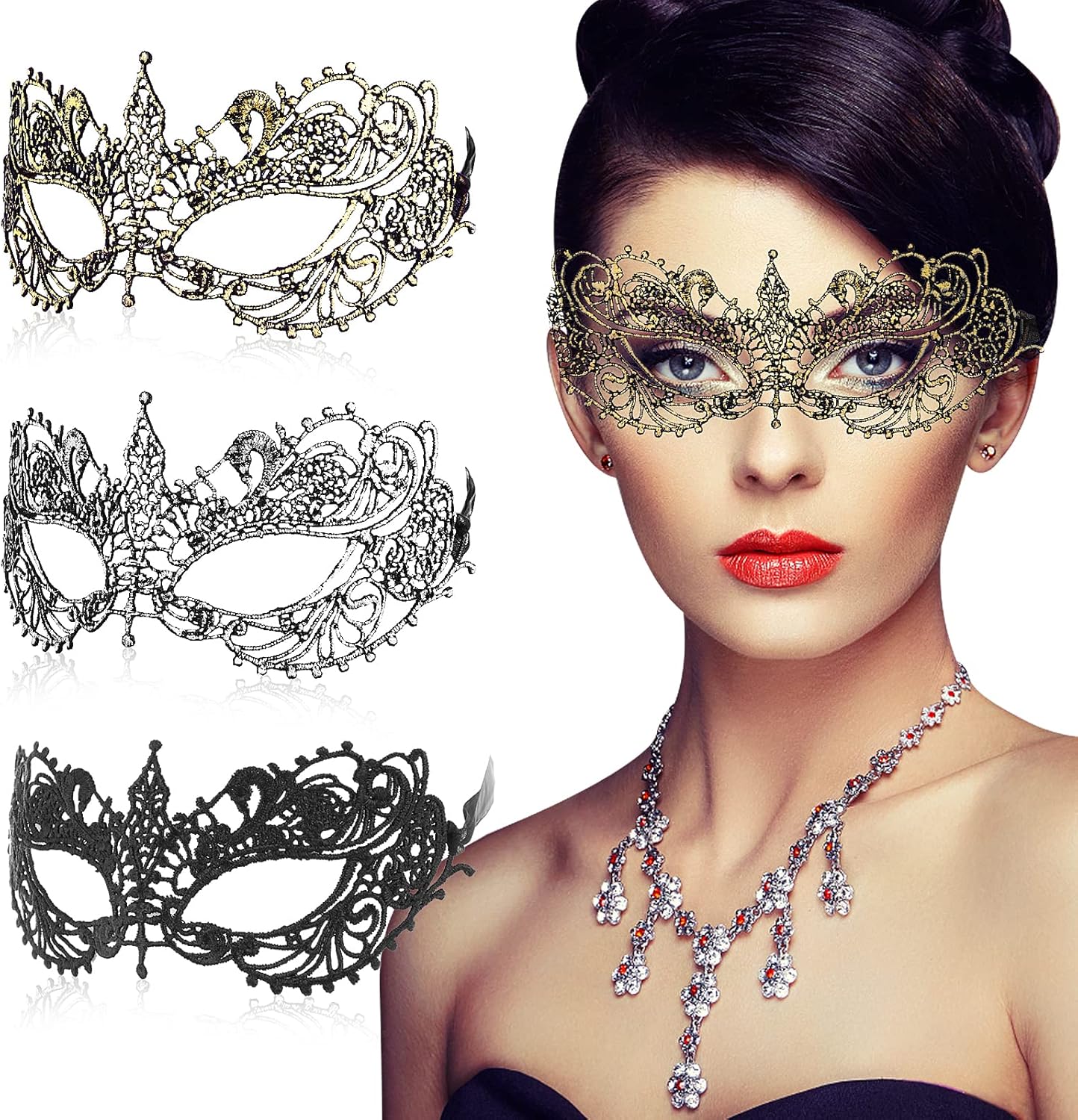 3 Pcs Adult Masquerade Mask Mysterious Fun Lace Masks for Couples Women Man Lace Headpiece Disguise for Costumes