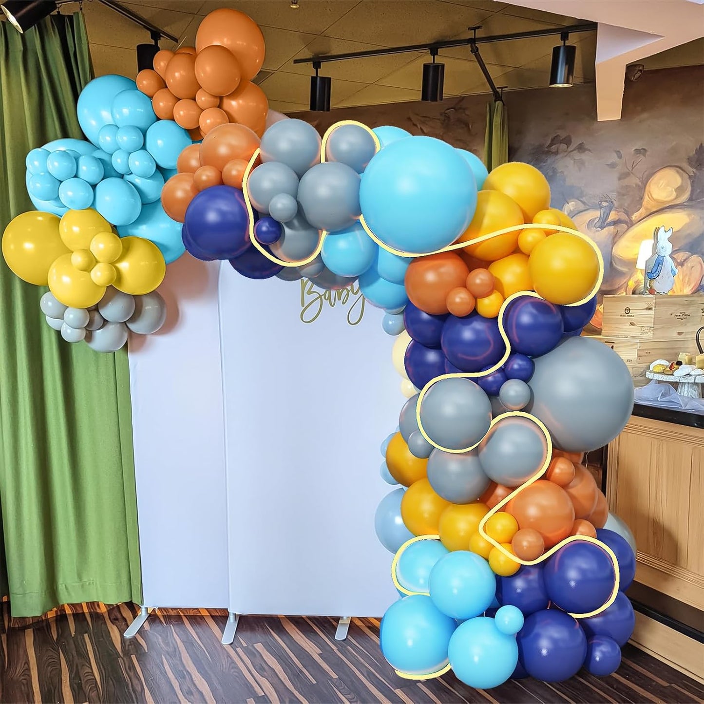 Blue and Orange Balloons Arch Navy Royal Dark Blue Yellow Orange Balloons Garland for Puppy Dog Birthday Decorations Dusty Yellow Blue Light Blue Latex Balloons Graduation Baby Shower Supplies