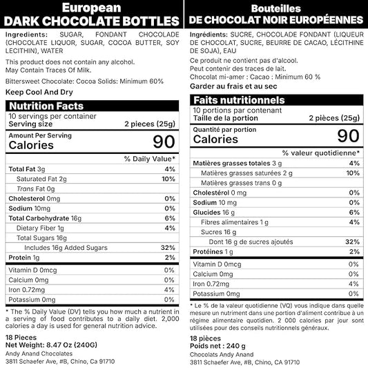 Andy Anand Chocolatier European Beer Flavored Dark Chocolate Bottles, Filled with Top-Shelf Beer, Gluten Free Assorted Flavors Chocolates, Packed in a Wooden Gift Box (18 Pcs)