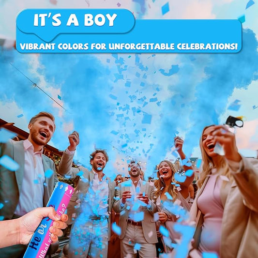POPUPARTY 2 Pack Blue Gender Reveal Fire Extinguishers with 4 Pack Blue Confetti Cannons for Baby Boy Gender Reveal Party