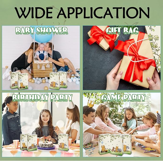 wjrsxilt Winnie Treat Bags - 16 PCS Paper Goodies Candy Bags Classic Bear Party Bag for the Pooh Baby Shower Present Bag Kids Party Decorations Supplies Decor