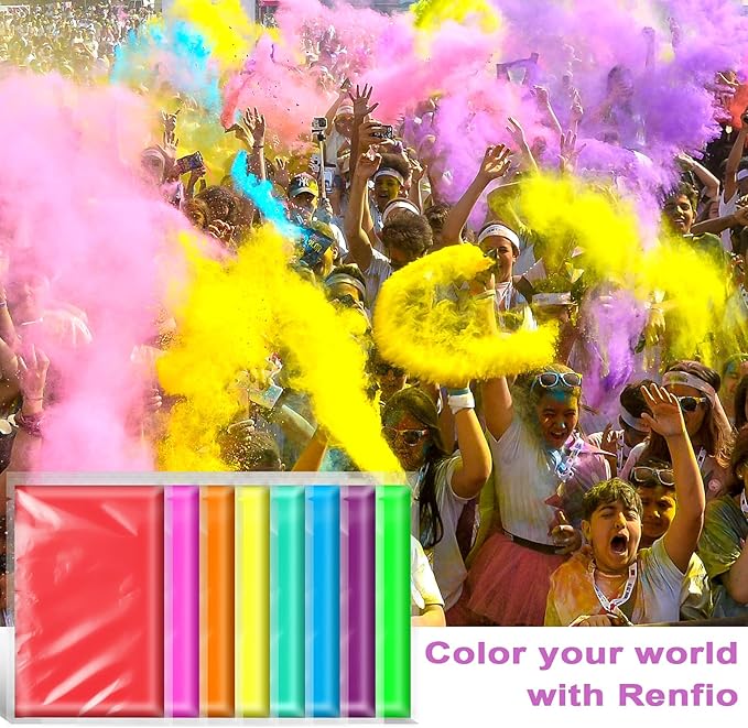 Renfio Holi Powder,8 Pack X 3.5oz(100g) Color Run Powder Rangoli Color Bulk,Natural Colored Powder Paint Chalk Powder for Gender Reveal Smoke Bombs,Diwali,Fundraisers,Festivals,Color War,Photoshoot