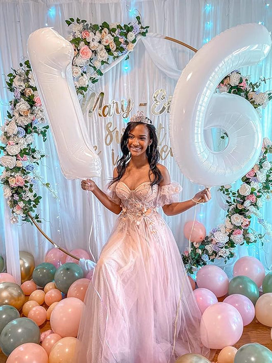 Number 6 Balloon 40 Inch, 6 7 Six Seven Birthday Decorations, 6th Birthday Balloon for Men Women, White 16 60 61 65 Numbers Balloons Party Wedding Events Decorations