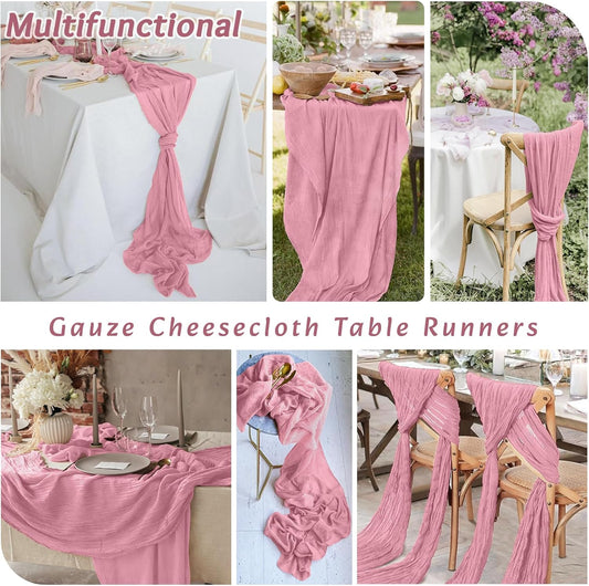 16Pack Dusty Rose Cheesecloth Table Runner 10FT Gauze Cheese Cloth Table Runner 35x120Inch Long Boho Spring Easter Table Runners Rustic Sheer Table Runners for Wedding Baby Shower Bridal Shower Decor