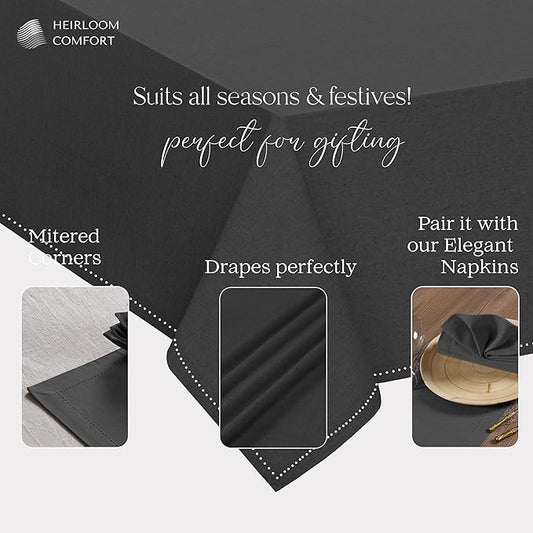 Dark Grey Tablecloth, Rectangle Table Cover 60x102 Inch, 100% Cotton, Fits 8-10 Seats, Durable, Washable, Wrinkle Resistant, Dining Table Cloth for Modern Decor, Events, Dining