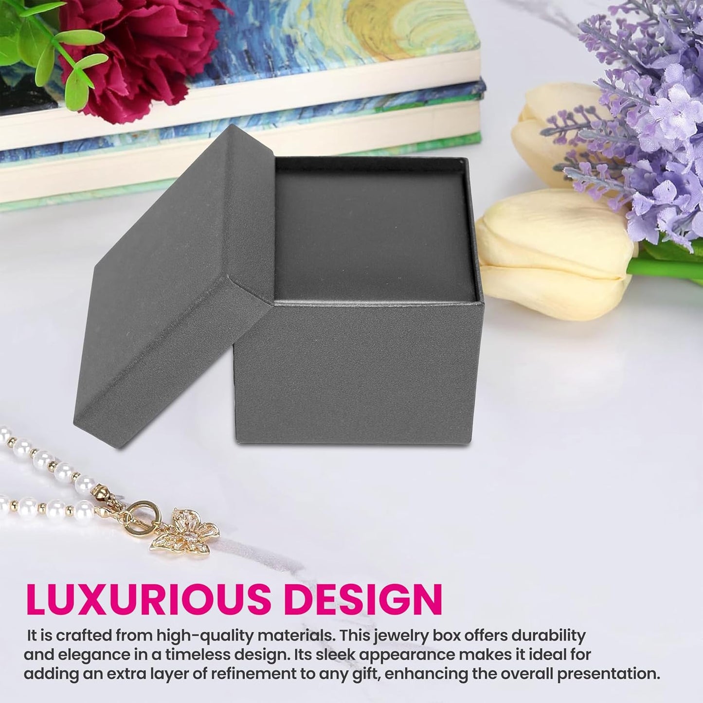 Novel Box Silver Jewelry Box for Pendant 3x4.12x1.25 Inches - Pendants Gift Box for Proposal Wedding Engagement - Faux Leatherette Jewelry Display Box - Gift Presentation Boxes for Pendants