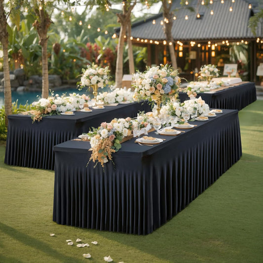 8 Pack Spandex Black Fitted Table Cloth for 6ft Rectangle Tables Black Stretch Tablecloth Table Covers Skirt Banquet Wrinkle Free Tablecloths for Parties Wedding