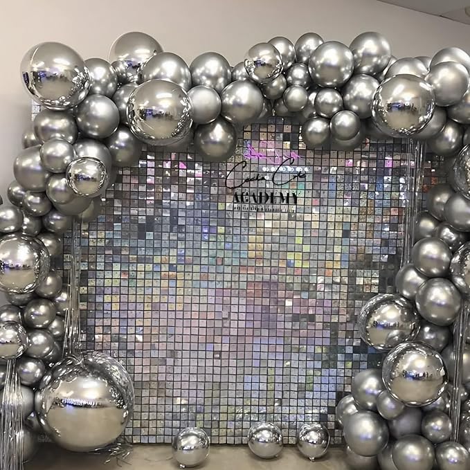 110pcs Metallic Silver Balloons 12inch Chrome Silver Latex Party Balloons for Graduation, Wedding, Birthday, New Year, Baby Shower, Anniversary, Holiday Party Decorations