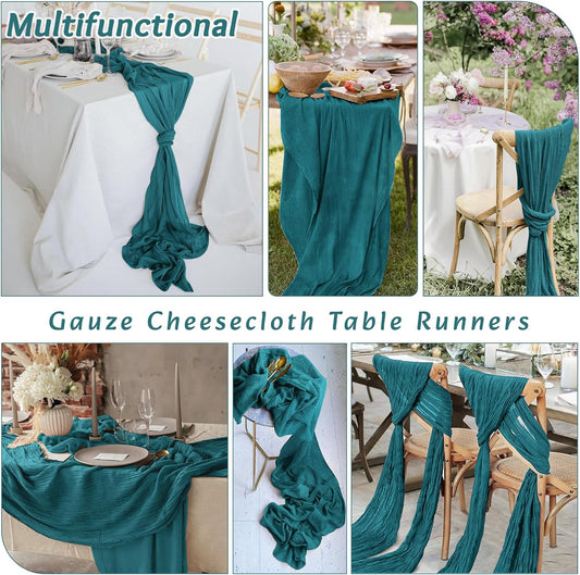 4Pack Teal Cheesecloth Table Runner 10FT Cheese Cloth Table Runner 35x120Inch Long Boho Table Runners Rustic Gauze Table Runners for Party Wedding Bridal Shower Baby Shower Decorations