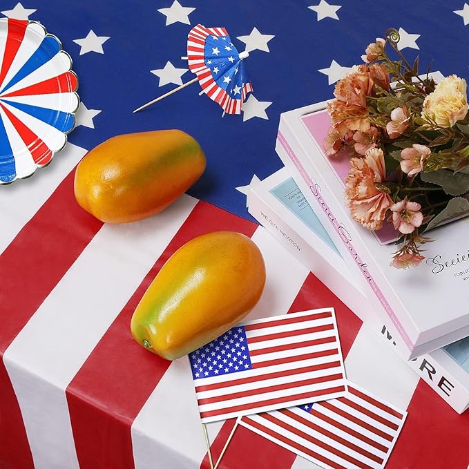 Childom 2 Pack Patriotic Tablecloths,Patriotic Decorations 54" x 108" Disposable American Flag Tablecloths for Event Accessories,Plastic Table Cloth for Veterans,July 4th,Picnic,Dinner,Party Supplies