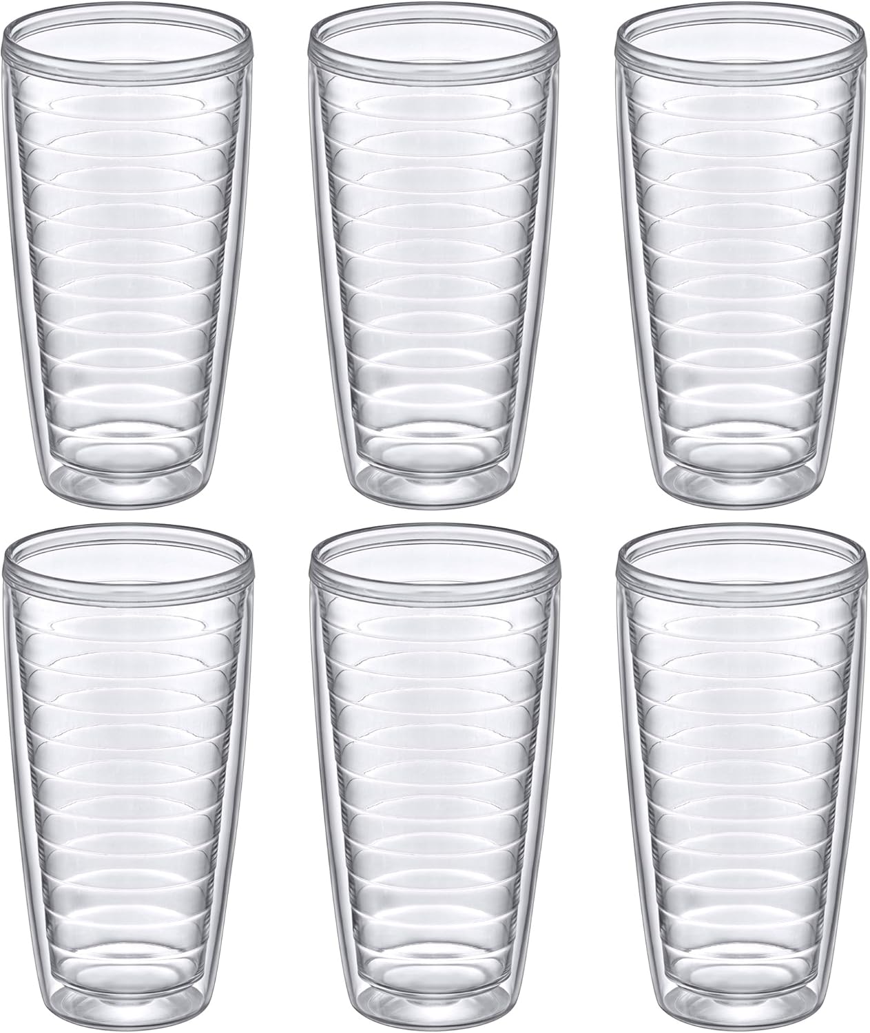 Amazing Abby - Alaska - 24-Ounce Insulated Plastic Tumblers (Set of 6), Double-Wall Plastic Drinking Glasses, All-Clear Reusable Plastic Cups, BPA-Free, Shatter-Proof, Dishwasher-Safe