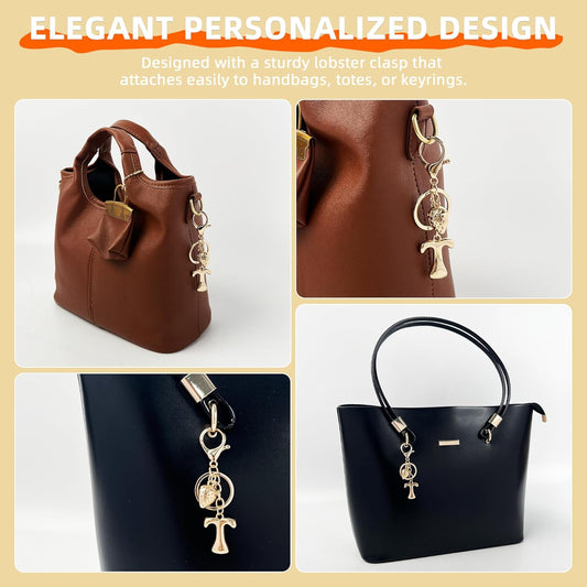 Gold Bubble Heart Initial Bag Charms for Handbags – Cute Initial Letter Keychain for Women, Purse Charms, Gold Gift