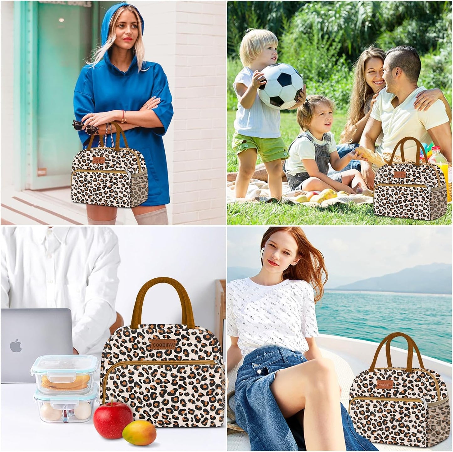 Coobiiya Lunch Box Lunch Bag for Women Adults Men, Reusable Cute Lunch bag - Leakproof, Insulated Lunch Box Tote with Large Capacity, Cooler Container for Work/Travel/Office (leopard)