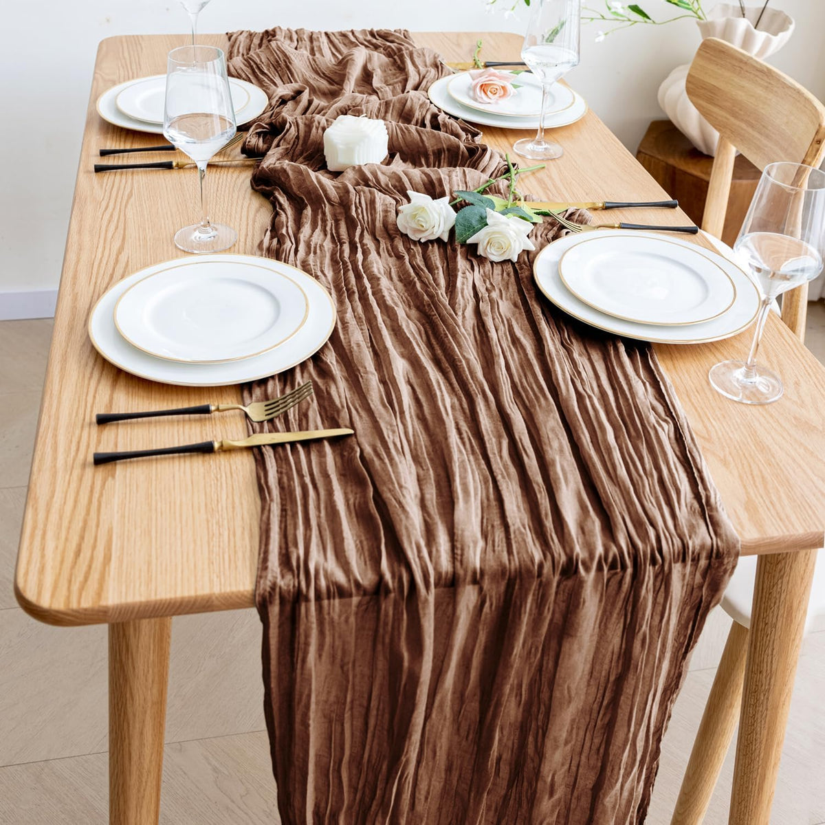 Wokceer Cheesecloth Table Runner Thanksgiving Brown 10FT Boho Gauze Fall Cheese Cloth Table Runner for Party Long Rustic Sheer Table Runners for Baby Bridal Shower Wedding Easter Table Decor