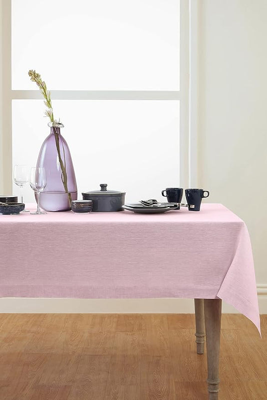 Solino Home Linen Tablecloth 60 x 108 Inch - 100% Pure Linen Bubblegum Pink Table Cloth for Rectangle Tables - Athena, Machine Washable Tablecloth for Valentines, Spring, Easter