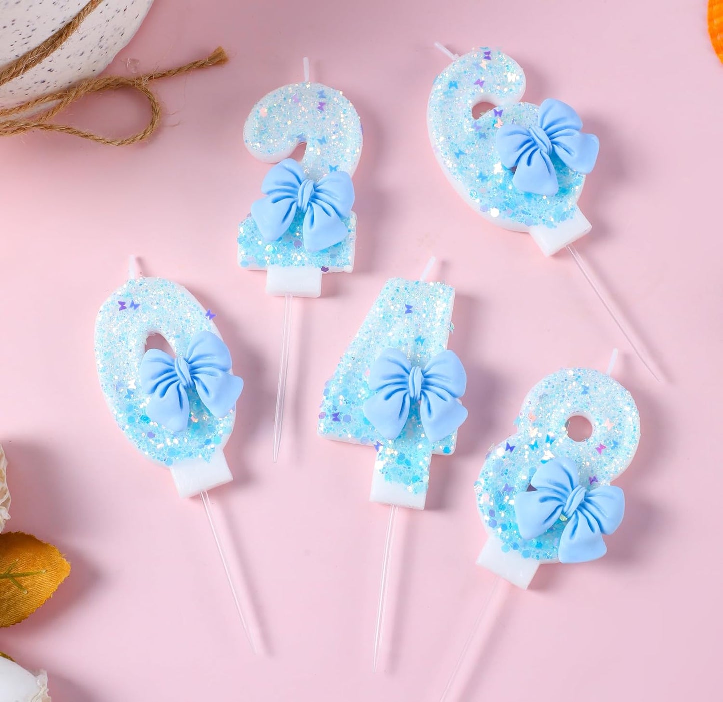 20 Birthday Candles Blue Bow Number 20 Cake Candles, 20th Cake Topper Decorations for Kids Pets Pastel Birthday Party Supplies (Number 20)