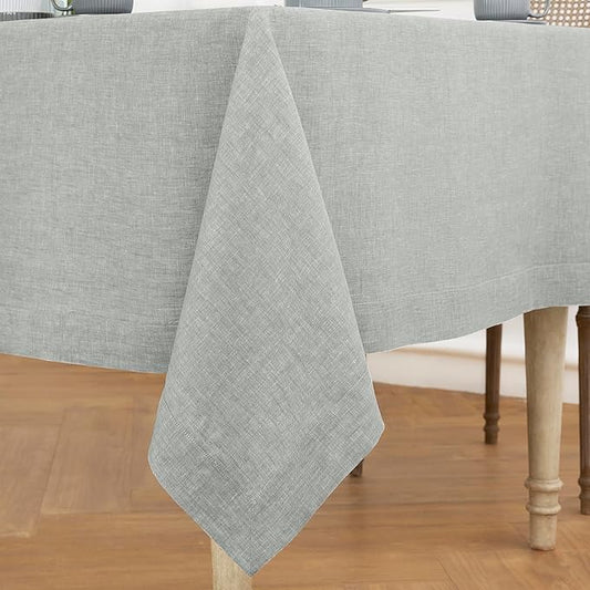 Solino Home Linen Tablecloth 60 x 90 Inch - 100% Pure Linen Chambray Grey Table Cloth for Rectangle Tables - Athena, Machine Washable Fabric Tablecloth