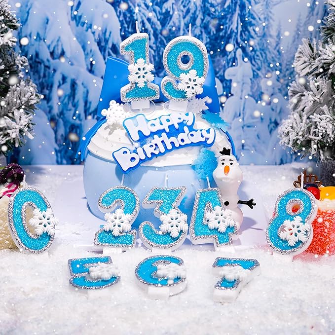 Blue Snowflake Birthday Candles Frozen Themed Number 3 Candles for Cake Topper Cupcake Decorations Party Decor Anniversary Celebrations Supplies