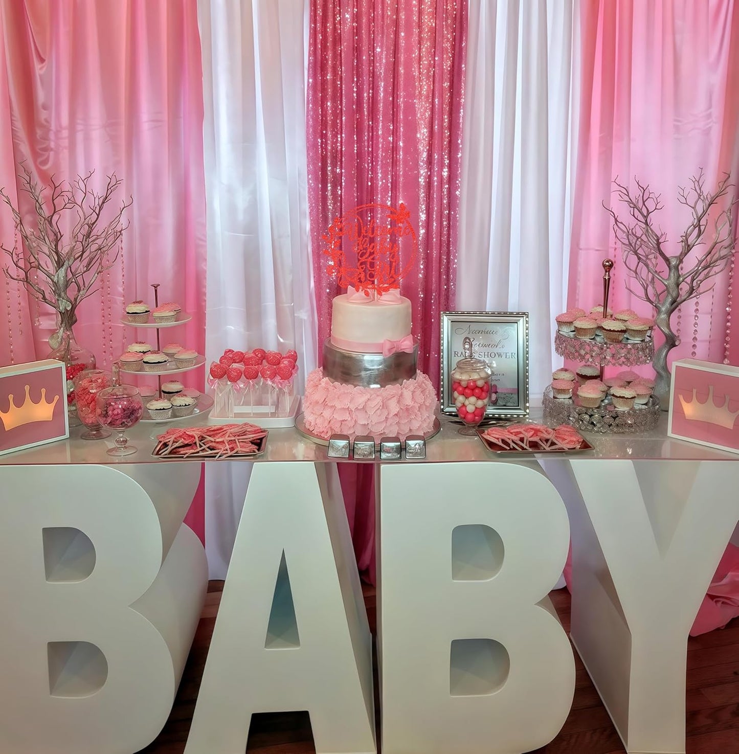 Welcome Baby Girl Cake Topper - Red Glitter Baby Shower Cake Decorations, Baby Girl Cake Decor, for Baby Shower/Birthday Party/Gender Reveal Party Photo Booth Props