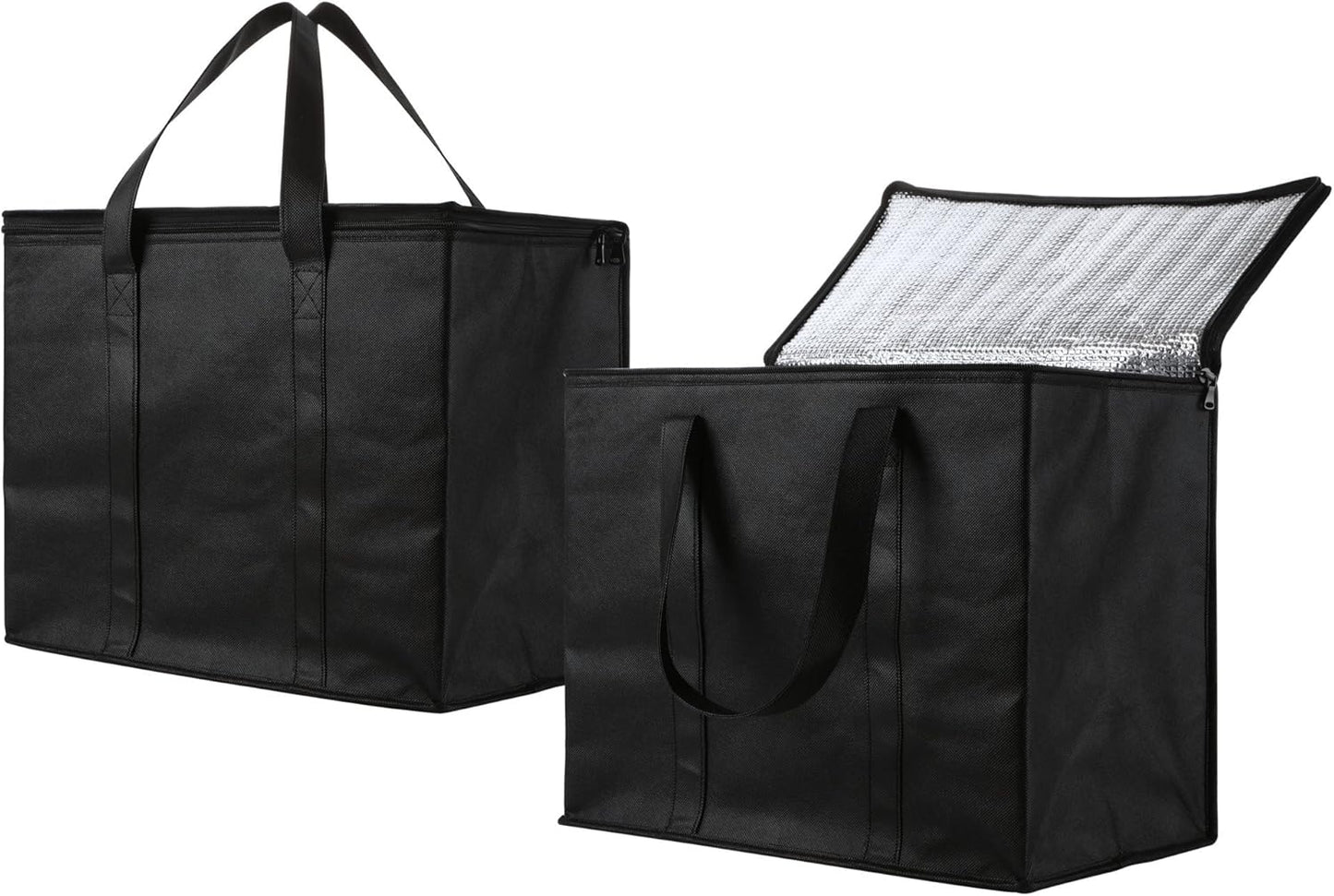NZ home Insulated Cooler Bag and Food Warmer (XL Plus, 2 Pack) for Delivery & Grocery Shopping with Zippered Top, Black