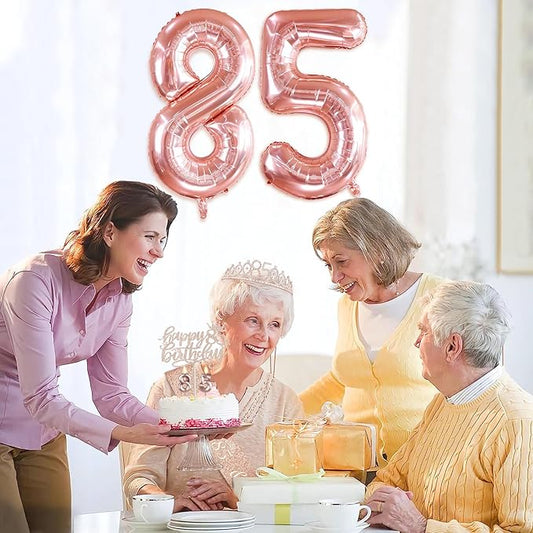 85th Birthday Party Decorations, Including 85th Birthday Sash and Crown, Cake Topper and Candles, Number Balloons, 85 Year Old Decorations Gifts Idea