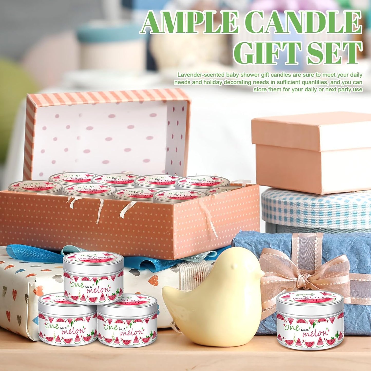 MTLEE 24 Pcs One in a Melon Baby Shower Party Favors Candles Lavender Scented Baby Shower Favors for Guests Rustic Tealights Candles Gender Reveal Return Gifts Girl Boy(1.2 Oz, Red)