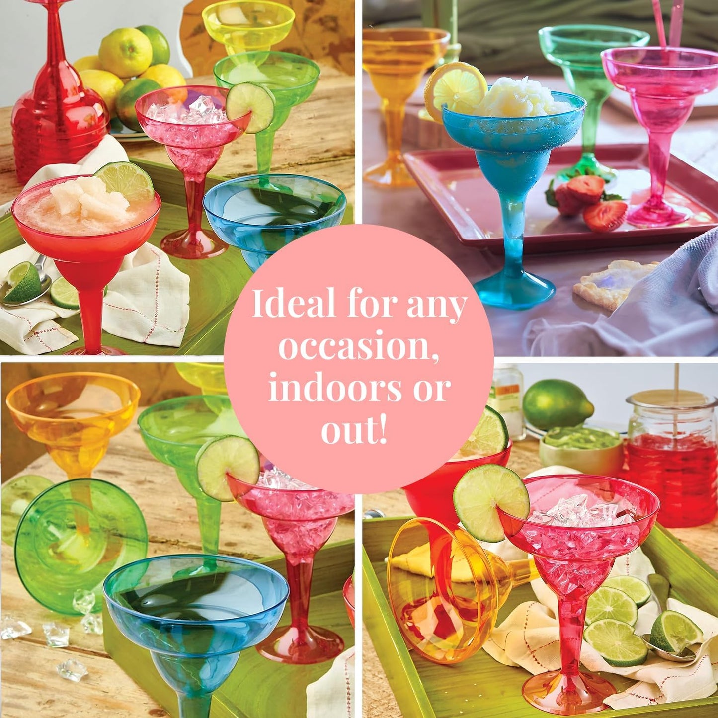 Prestee Multicolor Disposable 48 Plastic Margarita Glasses - 12 oz Hard Cocktail Cups for Cinco de Mayo Fiesta, Taco Party and Mexican Decorations - Fiesta Party Decorations - Large (Pack of 48)