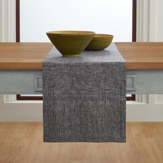 Solino Home Linen Table Runner 72 Inches Long - Athena, 100% Pure Linen Chambray Black Table Runner 14 x 72 Inch for Dining, Halloween, Thanksgiving, Holiday