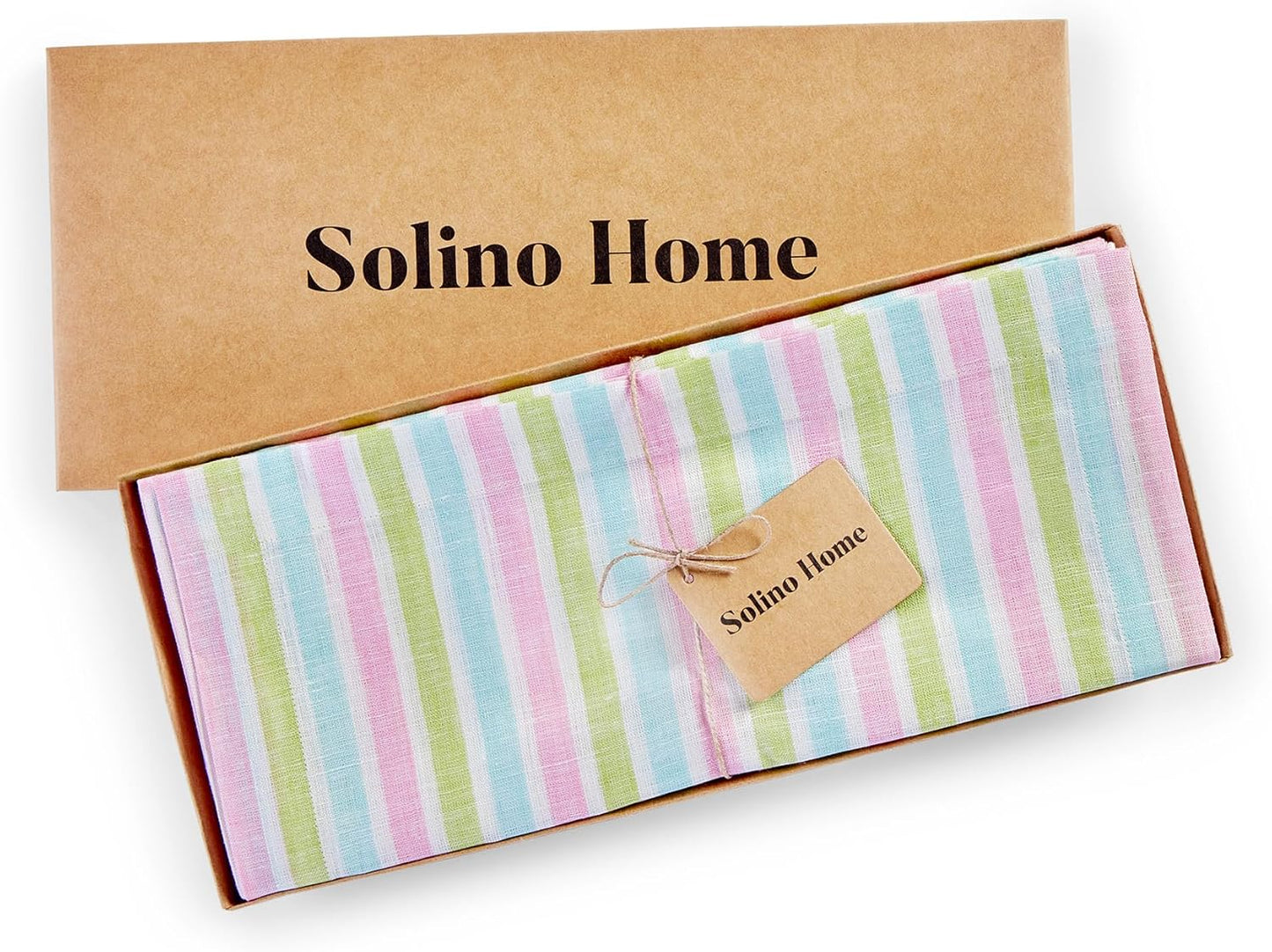 Solino Home Linen Table Runner 90 Inches Long - 100% Pure Linen Multicolor Palm Beach Stripe Table Runner 14 x 90 Inch for Dining