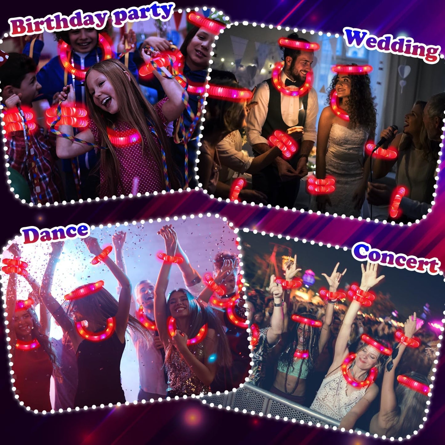 24 PCS Red Glow Sticks Party Favors for Kids, Christmas LED Light Up Necklaces Bracelets Accessories for Toddlers, Glow New Year Eve Party Supplies Birthday Dance Camping Decorations for Boys Girls