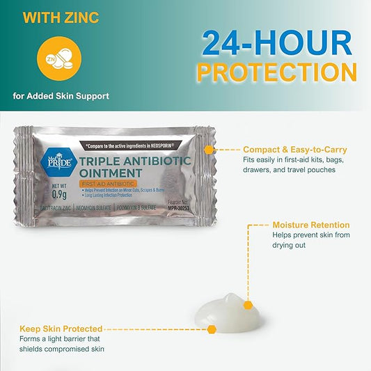 MED PRIDE Triple Antibiotic Ointment – 144 Count Individual Packets – First Aid Cream for Cuts, Scrapes, Burns, Wounds & Skin Irritation – Portable Travel-Size Antibiotic Salve Pack