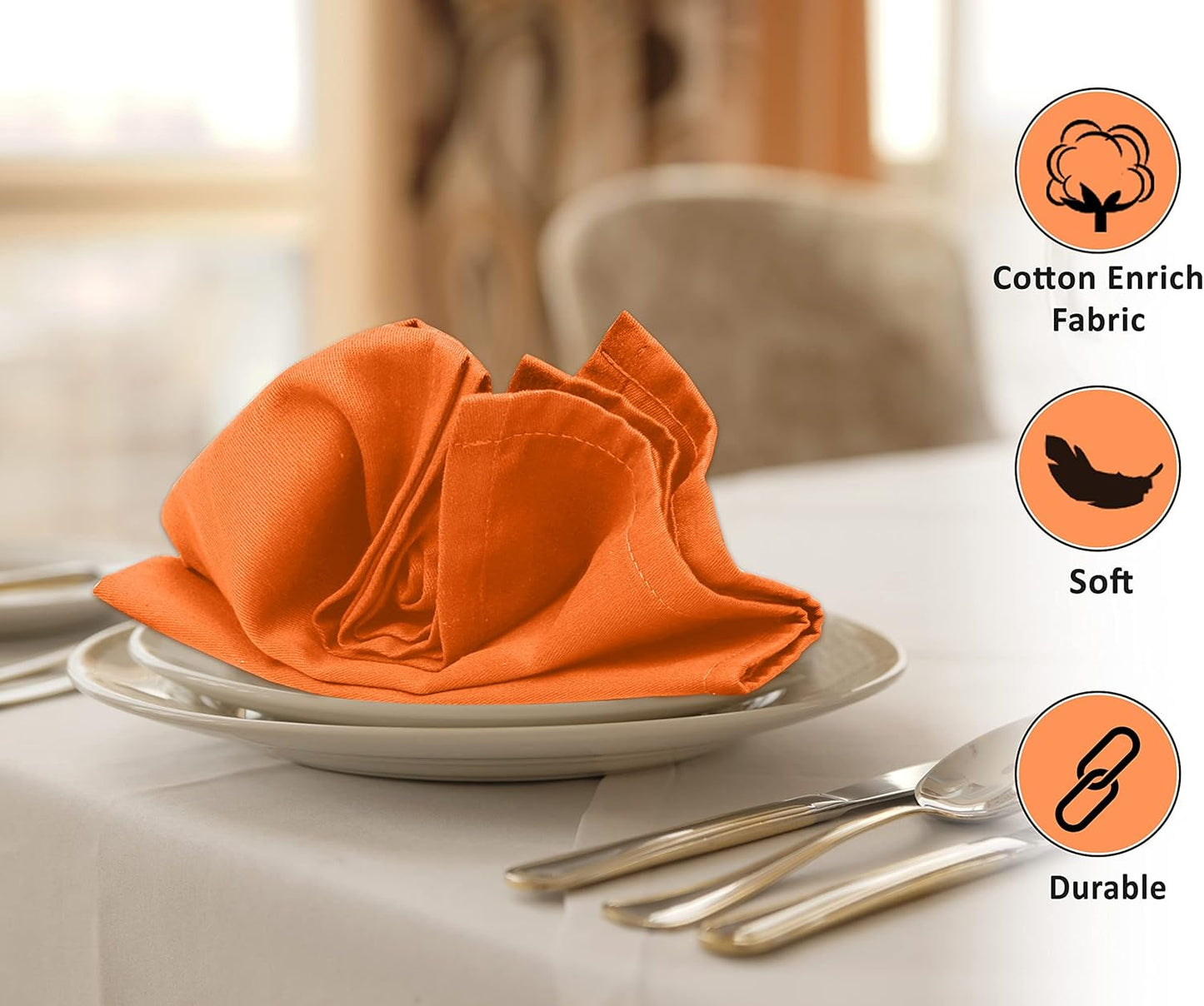 Ruvanti Cloth Napkins Set of 12, 18x18 Inches Napkins Cloth Washable, Soft, Durable, Absorbent, Cotton Blend. Table Dinner Napkins Cloth for Thanksgiving, Halloween Dinners Parties - Orange/Fall