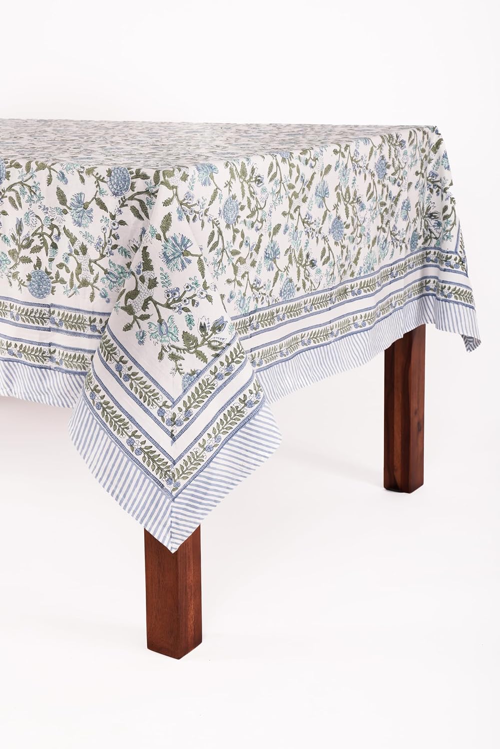 ATOSII Mahoka Blue 100% Cotton Fall Tablecloth, Handblock Floral Linen Table Cloth for Kitchen Dining Table I Parties Weddings Outdoors Easter Valentine's Gift I 60 X 90 Inches I 6 Seater